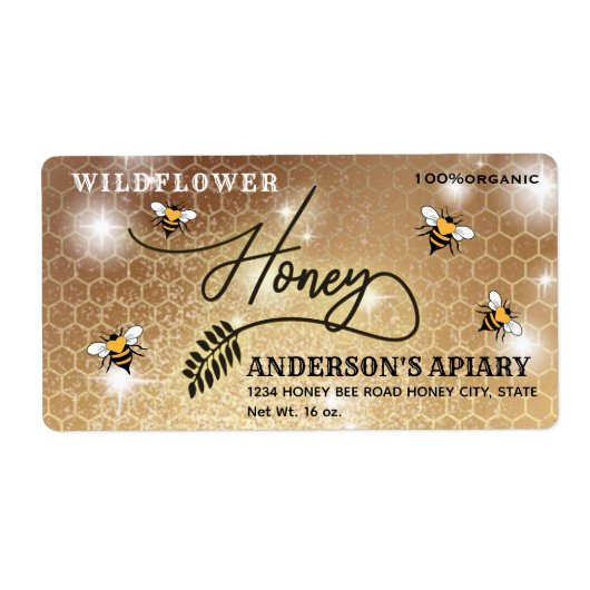 書モダン道蜂蜜枝jarラベル ラベル (正面)