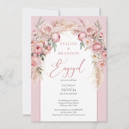 書モダン道赤面牡丹bohoアーチセージ 招待状 (正面)