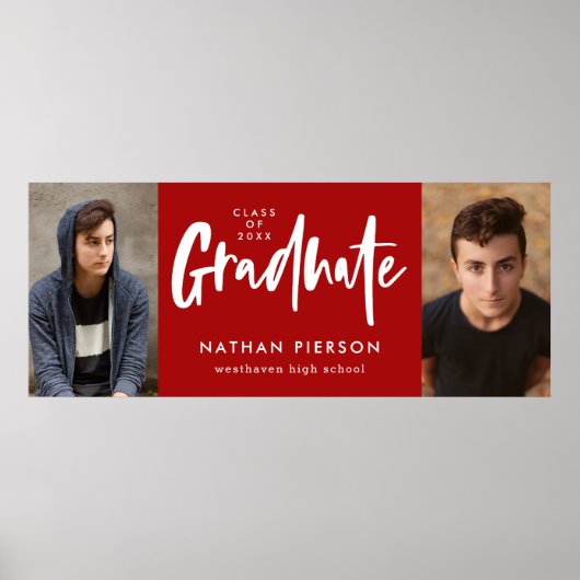 書モダン道赤2写真卒業ポスター ポスター (正面)