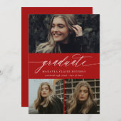 書モダン道赤3写真卒業 招待状 (正面/裏面)