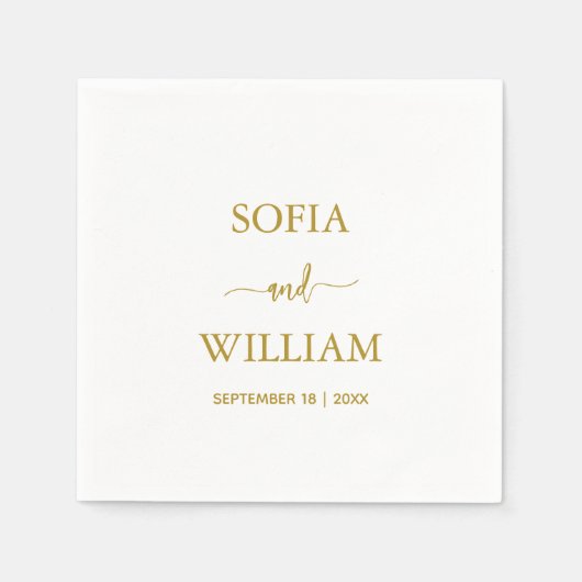 書モダン道金ゴールドスクリプ結婚ト スタンダードカクテルナプキン (正面)