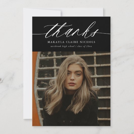 書モダン道2写真黒卒業 サンキューカード (正面)