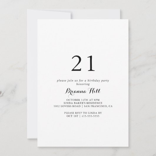 書モダン道21歳の誕生日パーティー 招待状 (正面)