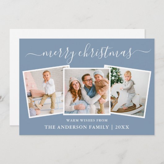 書モダン道3写真クリスマスブルー シーズンカード (正面/裏面)