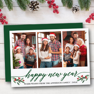 書モダン道3写真新年グリーンおめでとう シーズンカード