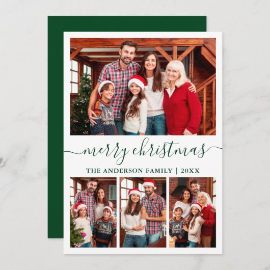 書モダン道4写真グリーンメリークリスマス シーズンカード (正面/裏面)