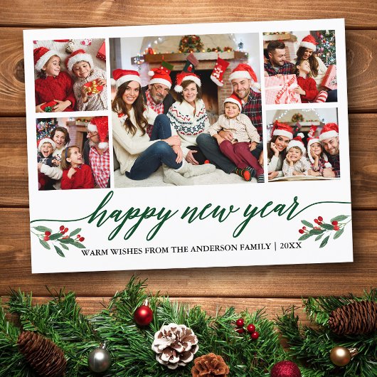 書モダン道5枚フォトハッピー新年グリーン ポストカード