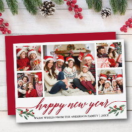 書モダン道5枚フォトハッピー新年レッド シーズンカード