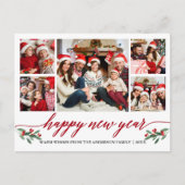 書モダン道5枚フォトハッピー新年レッド ポストカード (正面)