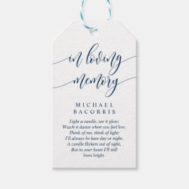 書モダン道、ネイビーブルー、葬式キャンドル ギフトタグ