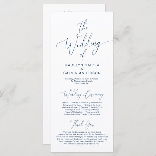 書モダン道、ネイビー結婚ル式 プログラム (正面/裏面)