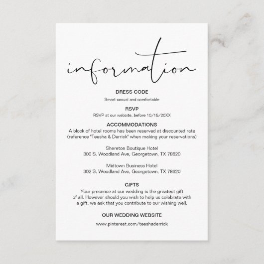 書モダン道、結婚詳細、情報 エンクロージャーカード (正面)