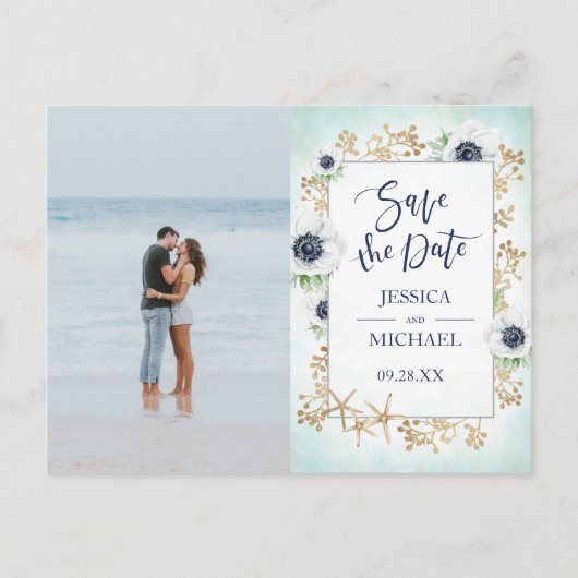 書モダン道Anemone花の日付を保存 インビテーションポストカード (正面)