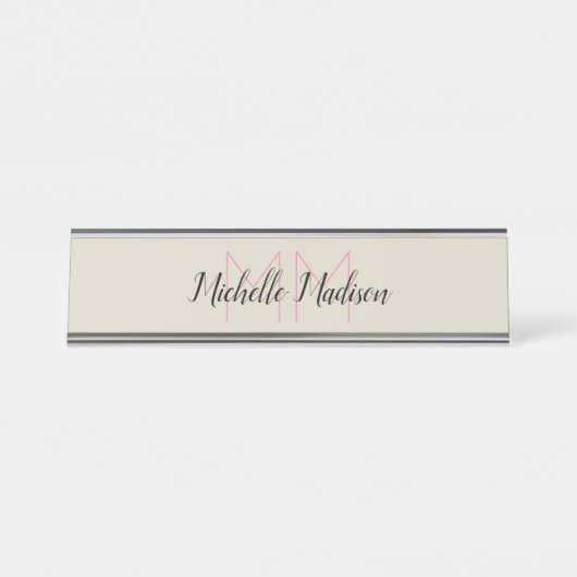 書モノグラムのモダン名のイニシャル デスクネームプレート (正面)