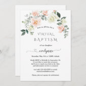 書ユニーク書ピンクの花バーチャル洗礼 招待状 (正面/裏面)