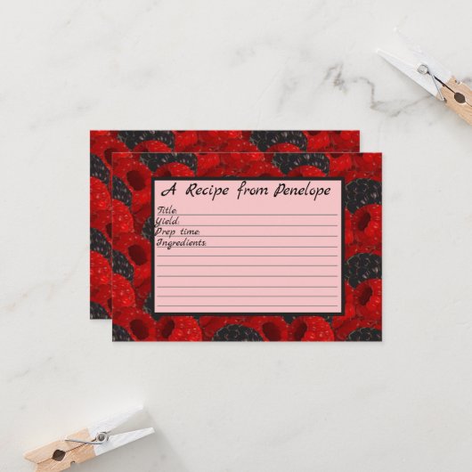 書レシピカードのジューシーなベリーパターンと名前 カード (正面/裏面インサイチュ)