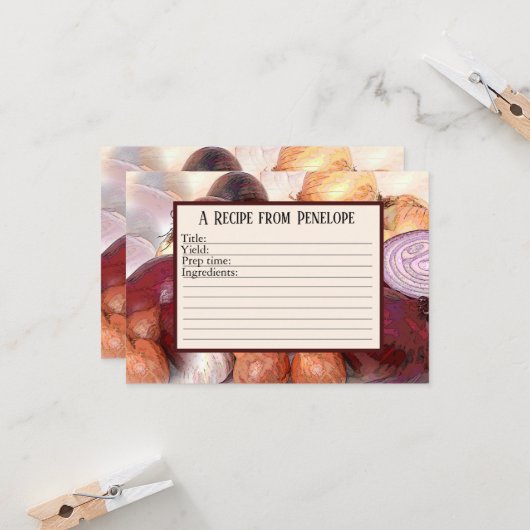 書レシピ付きニンニクと名前 カード (正面/裏面インサイチュ)