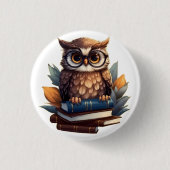 書付きフクロウ 缶バッジ (正面)