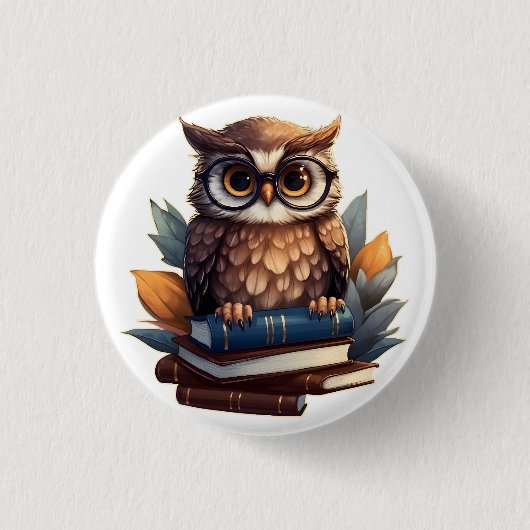 書付きフクロウ 缶バッジ (正面)