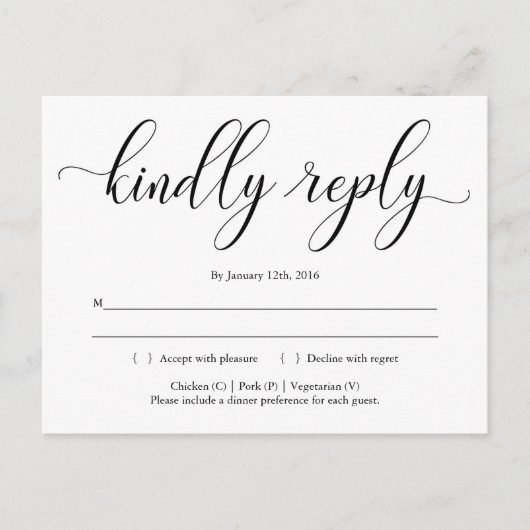 書伝統的エレガント書RSVPはがき インビテーションポストカード (正面)