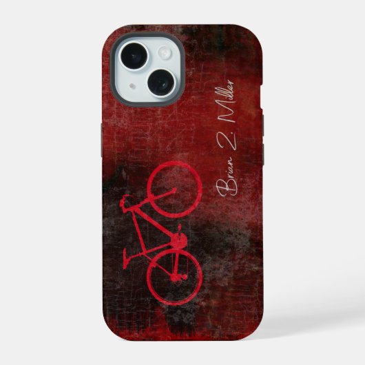 書体名入りのダストレスレッド自転車 iPhone 15ケース (裏面)