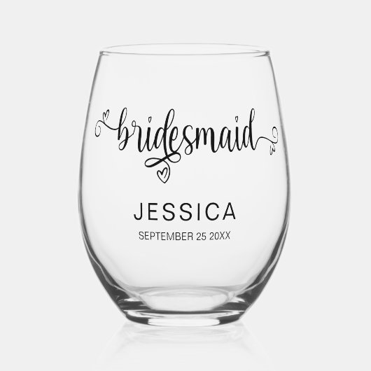 書名エレガント日付花嫁付きギフト ステムなしワイングラス (正面)