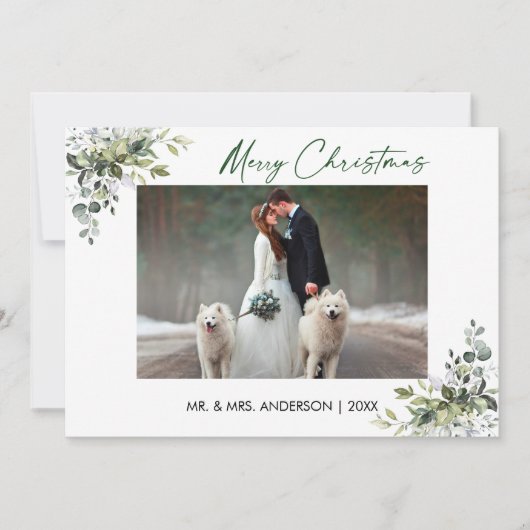 書墨文字クリスマスグリーンのカップル シーズンカード (正面)