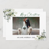 書墨文字クリスマスグリーンのカップル シーズンカード (正面/裏面)