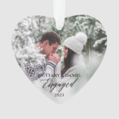 書婚約したモダン道ハートカップル写真 オーナメント (正面)