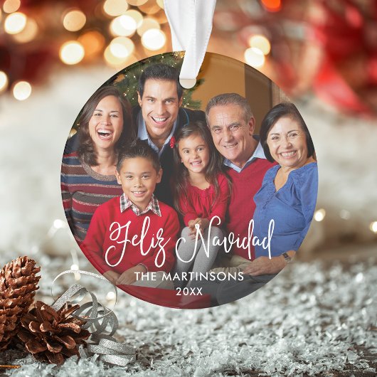 書字スクリプトフェリズナビダッドフォトレッドバック オーナメント