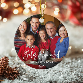 書字スクリプトフェリズナビダッドフォトレッドバック セラミックオーナメント