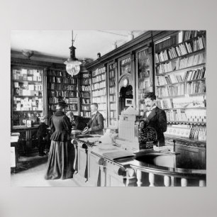 書店、1895年。ヴィンテージ写真 ポスター