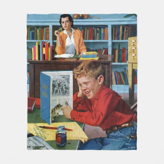 書斎の蛙 フリースブランケット (正面)