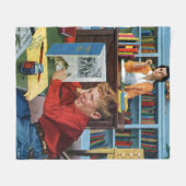 書斎の蛙 フリースブランケット (正面(横))