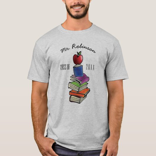 書架が付いているクラスAppleからの先生のギフト Tシャツ (正面)