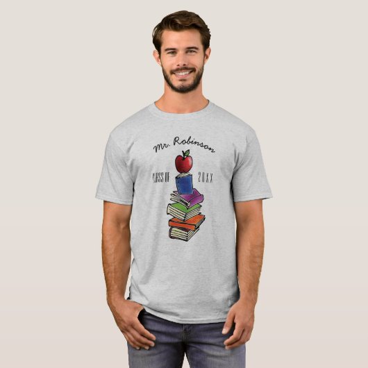 書架が付いているクラスAppleからの先生のギフト Tシャツ (正面フル)