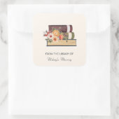 書架と花のパーソナライズされた蔵書票 スクエアシール (バッグ)