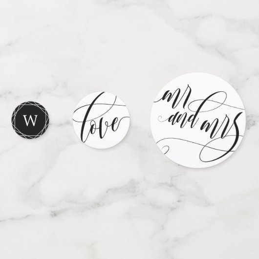 書渦巻形の跡ブラック&ホワ結婚イト コンフェッティ (正面)