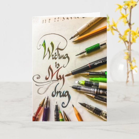 書熱狂する家宣言ペンと鉛筆 カード (黄色い花)