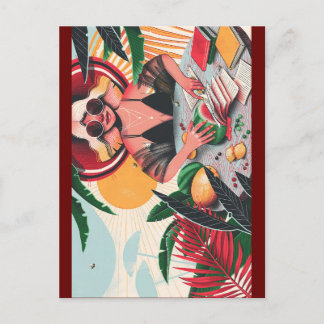 書留の女性はっお洒落がき ポストカード