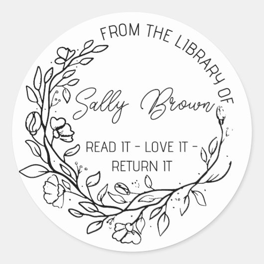 書留シール，蔵書票書留スタンプカスタムフローラ ラウンドシール (正面)