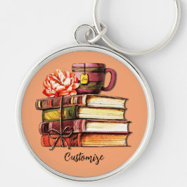 書籍とお茶の桃 キーホルダー