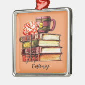 書籍とお茶の桃 メタルオーナメント (左)