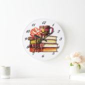 書籍とお茶の白 ラージ壁時計 (ホーム)