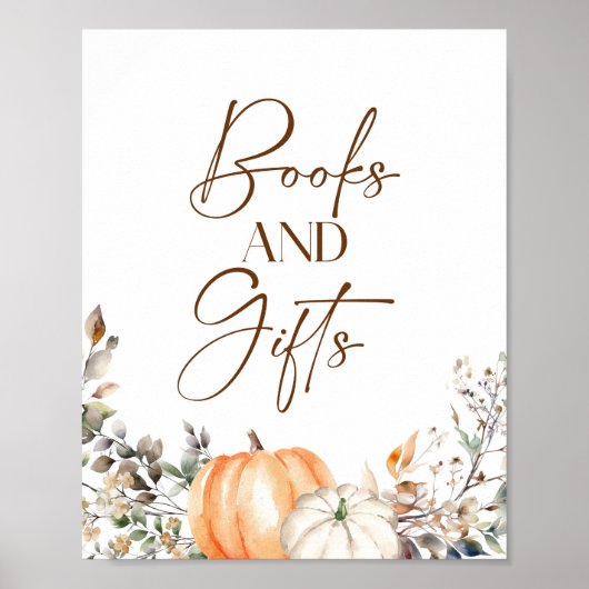 書籍とギフトカボチャ秋秋赤ちゃんシャワー ポスター (正面)