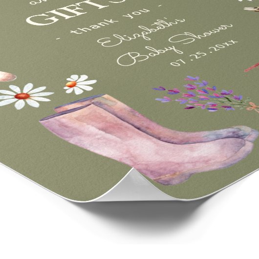 書籍とギフトガーデンベイビーシャワーのサイン ポスター (角)