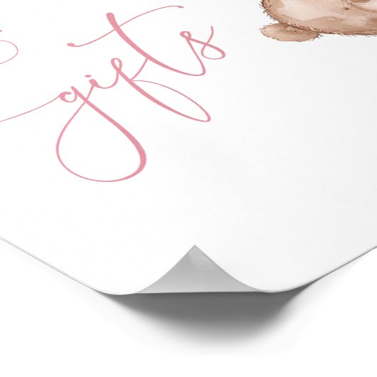 書籍とギフトピンクのテディベア赤ちゃんシャワーのサイン ポスター (角)