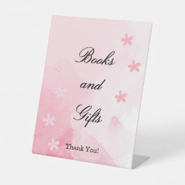 書籍とギフトピンク咲きフローラ赤ちゃんシャワー 台座サイン