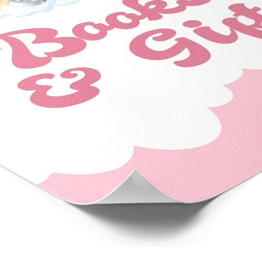 書籍とギフトピンク象の女の子赤ちゃんシャワーのサイン ポスター (角)