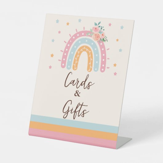 書籍とギフト虹の赤ちゃんシャワーピンク台座 台座サイン (正面)